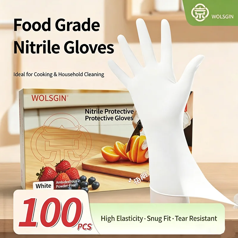 Disposable white nitrile gloves, everyday gloves, waterproof, for tattoos, hairdressing, kitchen food prep, and household chores