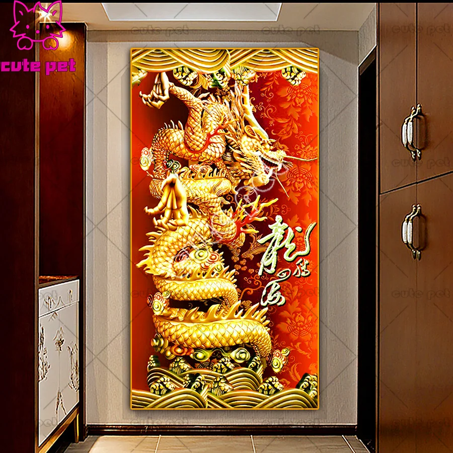 Full Square Drill 5D DIY Diamond Painting Golden dragon Crystal Embroidery CrossStitch Needlework Mosaic puzzle Decor Gift large