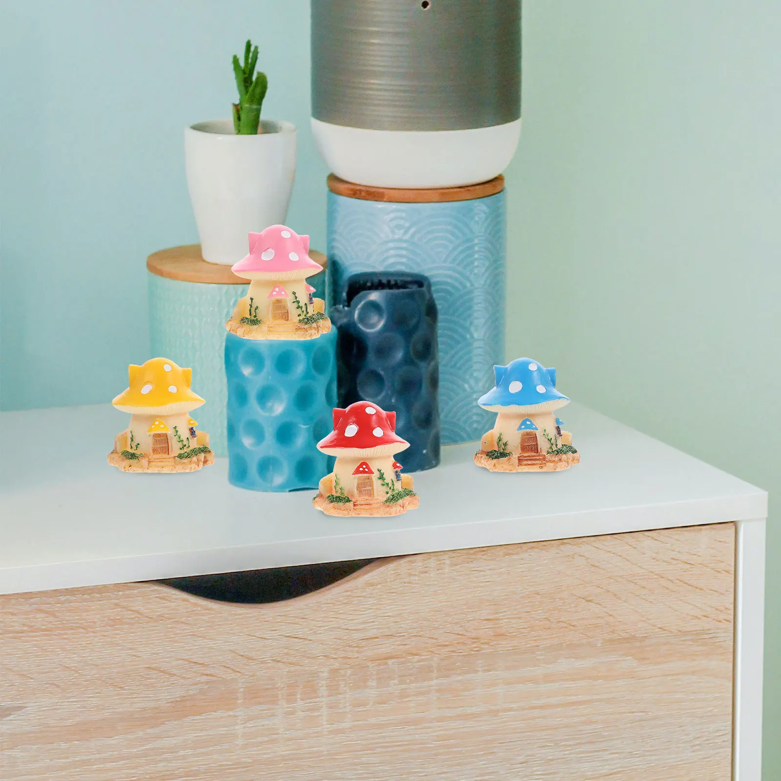 

4Pcs Mushroom House Decoration Resin Small Figurines for Garden Home Desk Decor Creative Cute Mini Landscape Indoor Outdoor Use