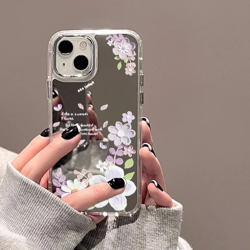 Rose Flower Phone Case For iPhone 16 Pro Case Funda iPhone 13 11 17 12 14 15 Pro Max Plus XR XS Shockproof Make Up Mirror Cover