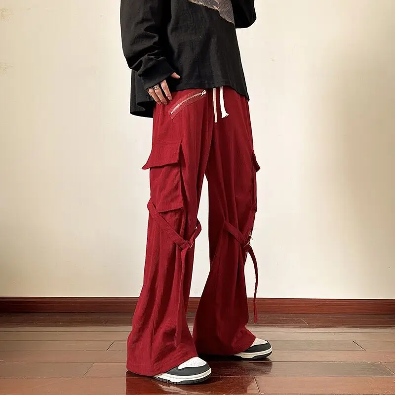 Pantalones Vintage de PANA con cremallera para hombre, ropa de calle recta para fiesta de baile, Club nocturno, tendencia de invierno, diseño m-xxxl