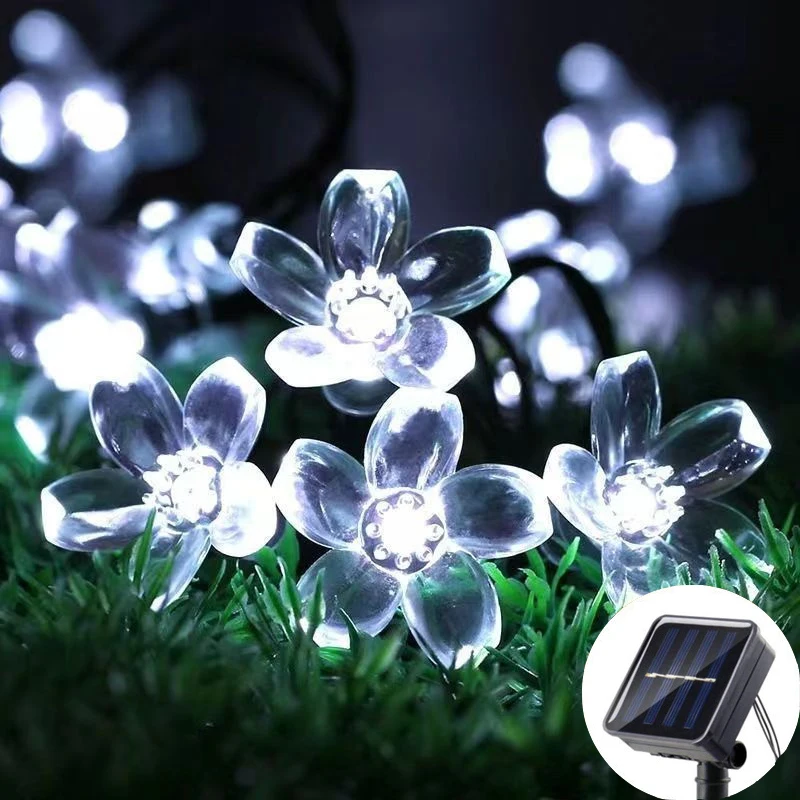 

1pc Outdoor Solar LED Cherry Flower String Lights 20/50/100LED Christmas Fairy Lights For Patio Yard Wedding Garden Decoration