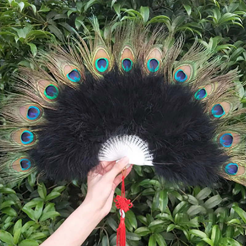 

Traditional Portable Feather Folding Fan, Dance Hanfu, Women, Girls Craft Gift, Wedding Peacock Hand Fan, Party Decor