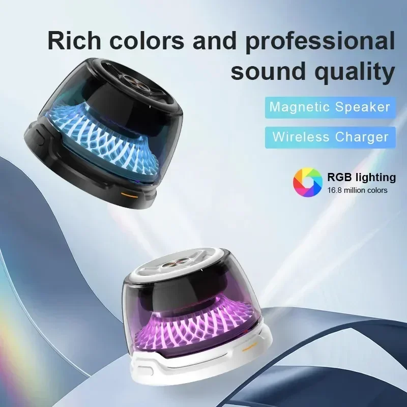 R9 15W Magnetic Wireless Charger Mini Portable Bluetooth Speaker with Dazzling Lighting Effects HIFI Stereo Surround Soundbox