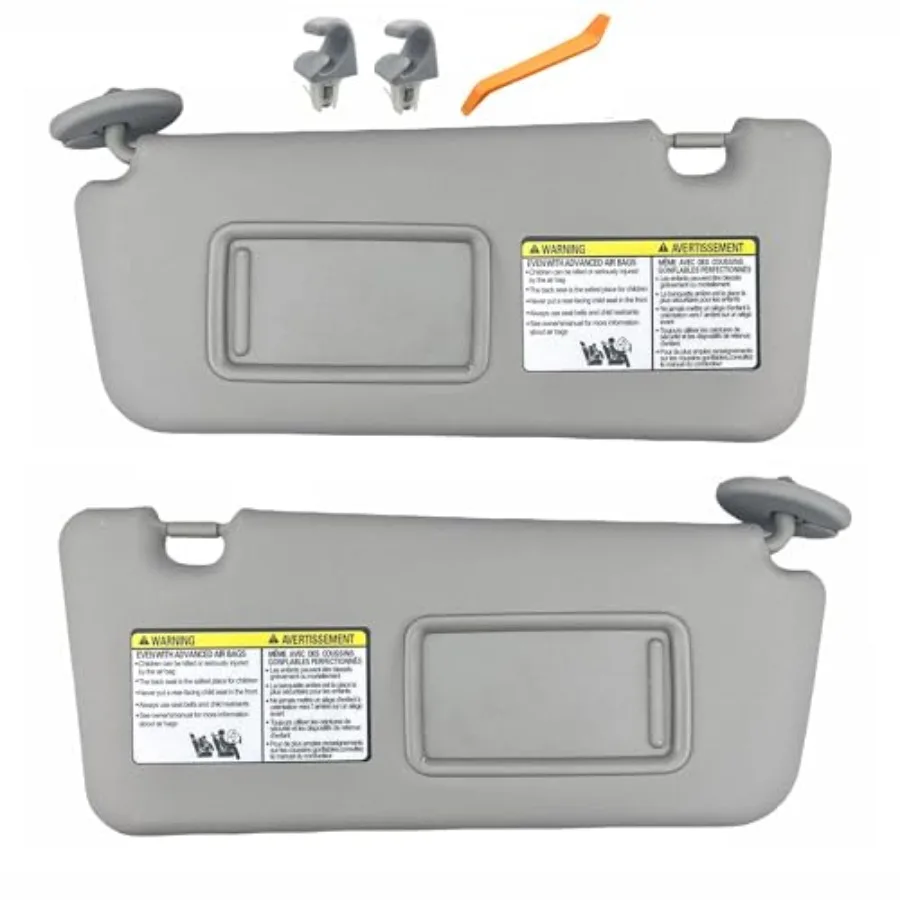 

Pair of Left and Right Sun Visors with Clips and Vanity Mirror for 2004 2005 Toyota RAV4 Gray Color Not for Other Year Models