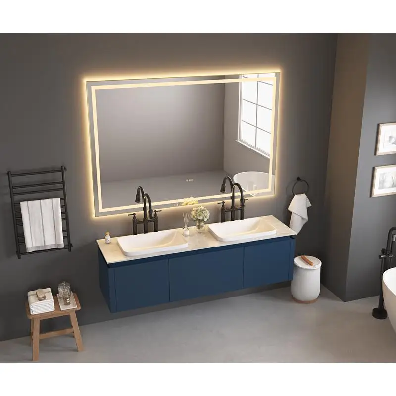 

72x48 Inch LED Wall-Mounted Bathroom Mirror with Front & Backlight, Aluminum Frame, Anti-Fog, Memory Function, 3 Color Options,