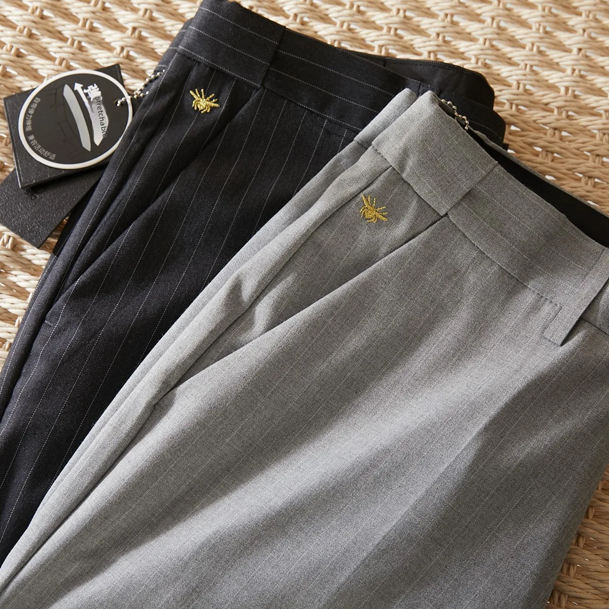 

Casual Men's Nine-Foot e Tube Pants Color Woven Vertical Stripe Anti-Wrinkle Iron-Free Import Faion Urban Sle Summer