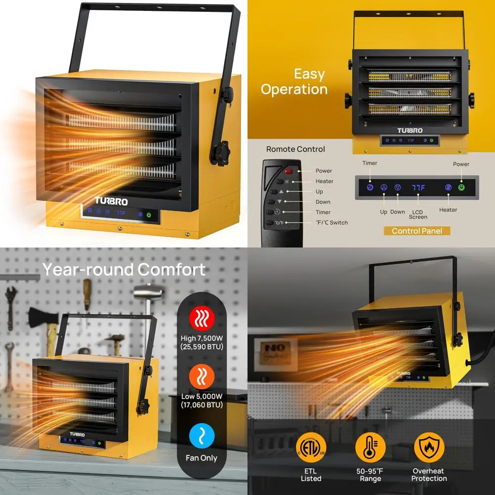 Потолочный электрический гаражный обогреватель 7500 Вт 240 В с дистанционным управлением, защитой от перегрева и термостатом для использования в магазине