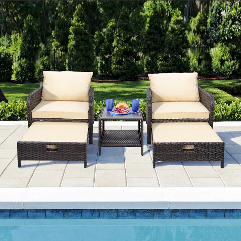 Outdoor leisure woven rattan sofa five-piece set, outdoor courtyard sofa, villa terrace furniture, rattan chair combination,