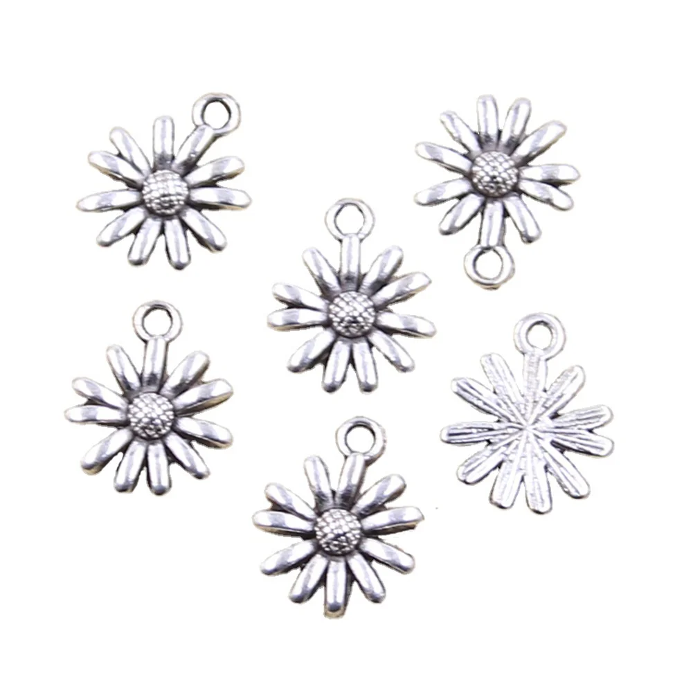 20pcs Charms Daisy Flower Sunflower 14x12mm Antique Silver Color Pendants Making DIY Handmade Tibetan Finding Jewelry