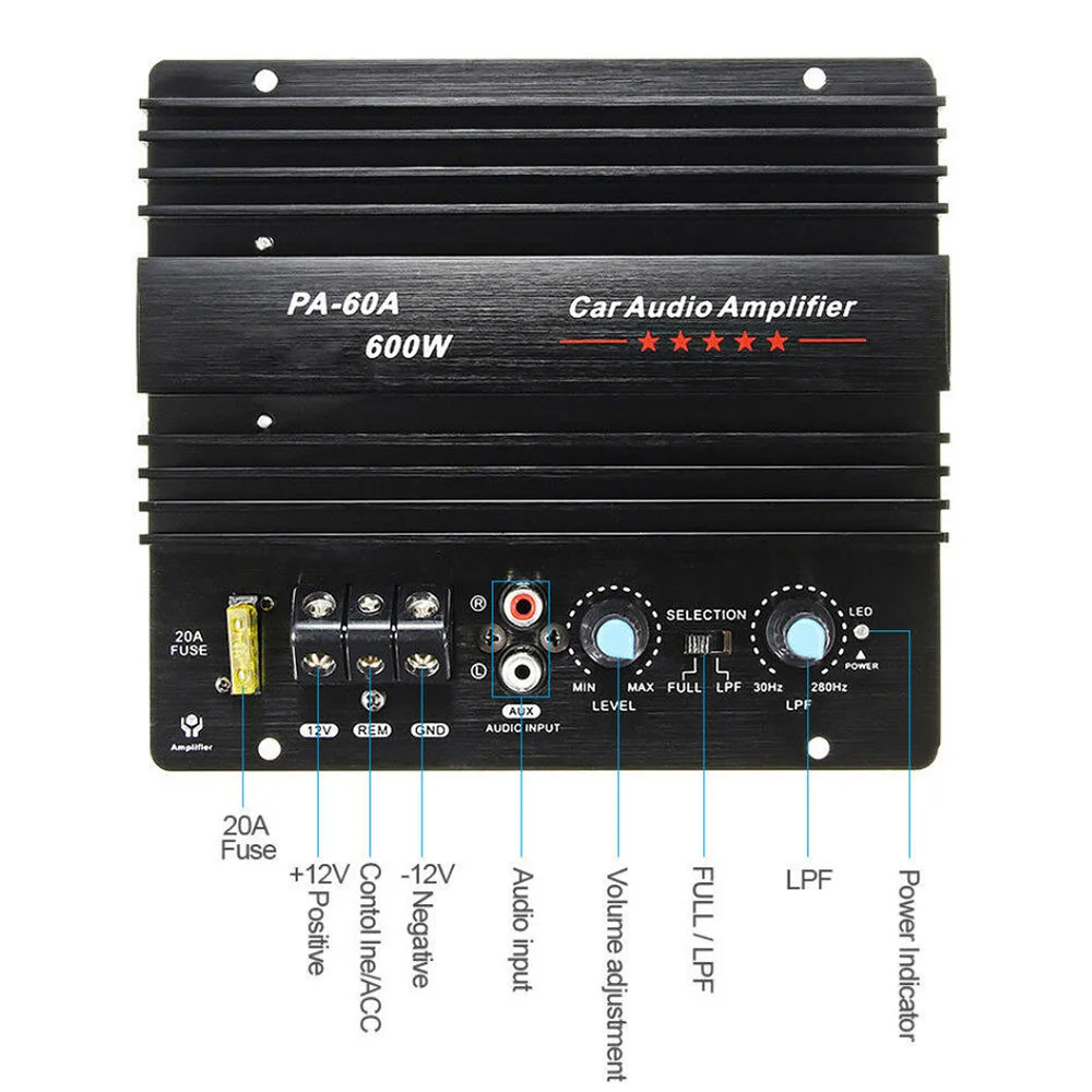 Car Power Amplifier 600W Car Audio Amplifier 12VMono Channel High Power Car Amplifier Board Bass Lossless Module Sound Subwoofer