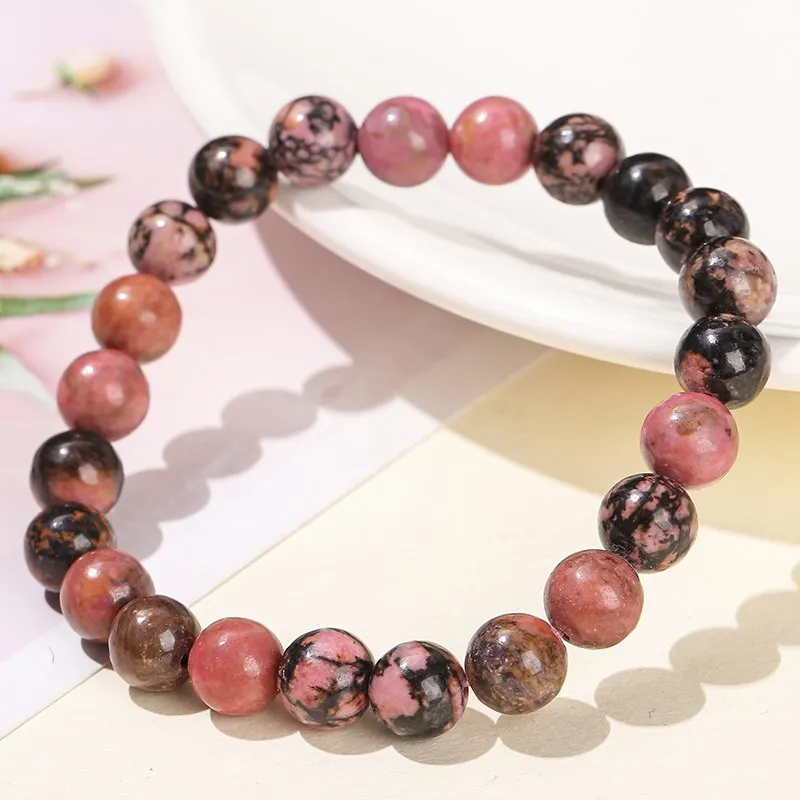 JD Natural Stone Black Line Red Rhodochrosite Beads Bracelet Women Charms Yoga Meditation Amulet Strand Bangles Vintage Jewelry