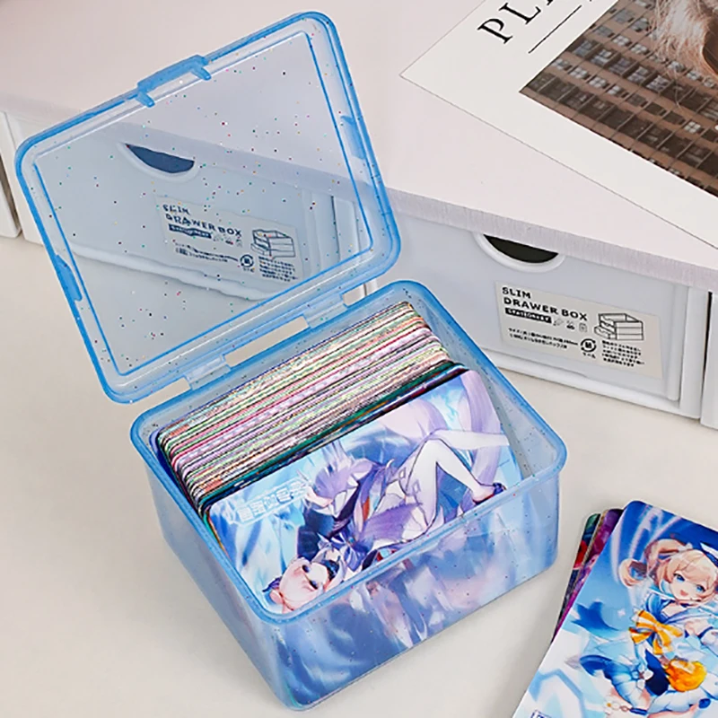 New Transparent Plastic Storage Box Photocards Small Card Storage Box Desk Organizer Box Classification Box Stationery