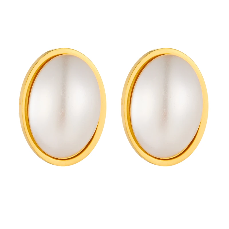 DIEYURO 316L Stainless Steel Large Oval Pearl Stud Earrings For Women Fashion New Ear Jewelry Lady Gift Party серьги женские