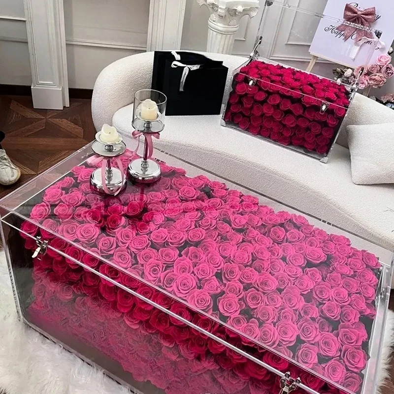 

Coffee table romantic rose suitcase eternal flower acrylic flower box Valentine's day gift