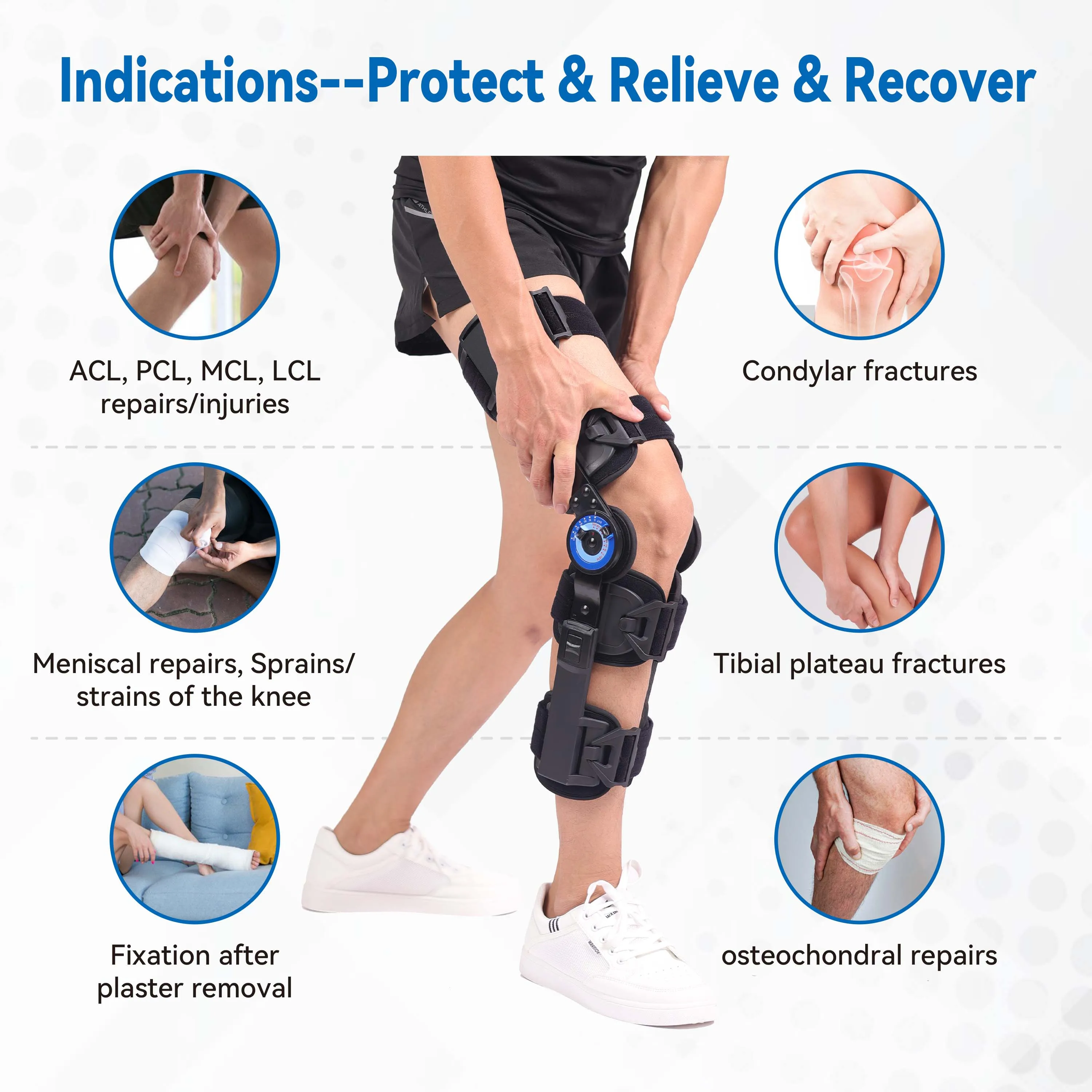 Hinged ROM Knee Brace, Adjustable Post Op Knee Immobilizer for ACL, MCL, PCL Injury, Orthopedic Protection Support Stabilization