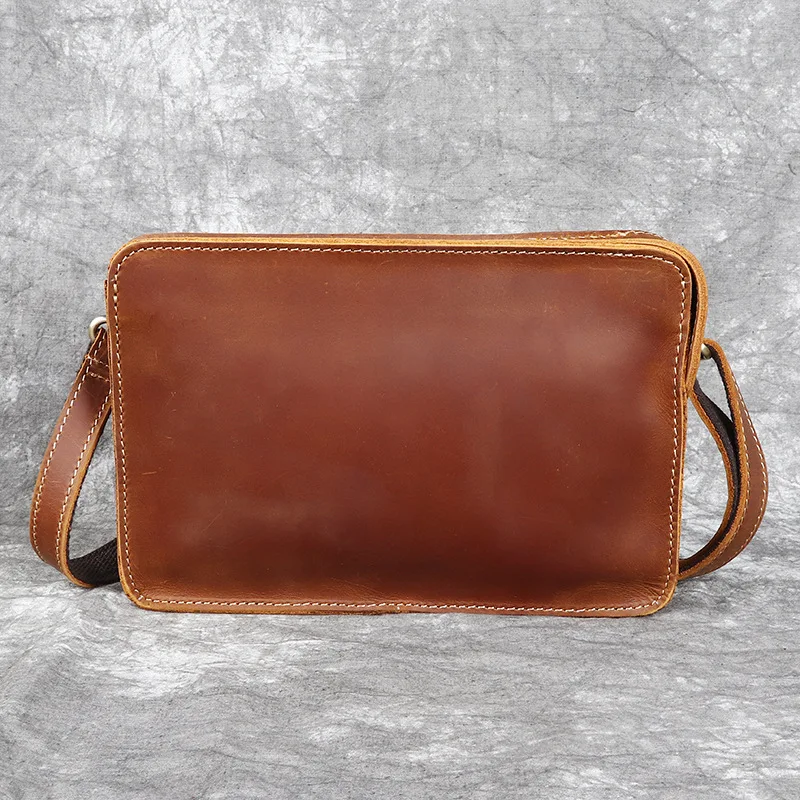 Heren Tas Lederen Cross Small Body Bag Koplaag Koeienhuid Gek Paard Ambacht Retro Crossbody Portemonnees En Handtassen