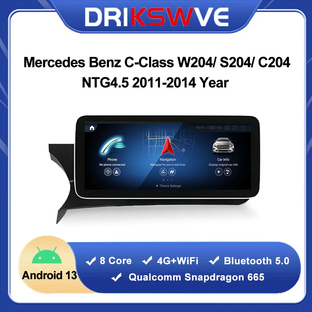 DRIKSWVE Android 13 Auto CarPlay Screen with Snapdragon 665 8 Core 1920*720 for Mercedes Benz C CLASS W204/ C204/ S204 NTG4.5