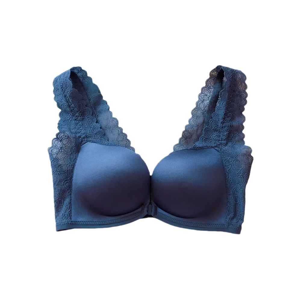 

Lace Lace Front Buckle Bra Beauty Back Bra without Steel Ring Wireless Deep V Bra Small Chest Anti-sagging Gather Seamless