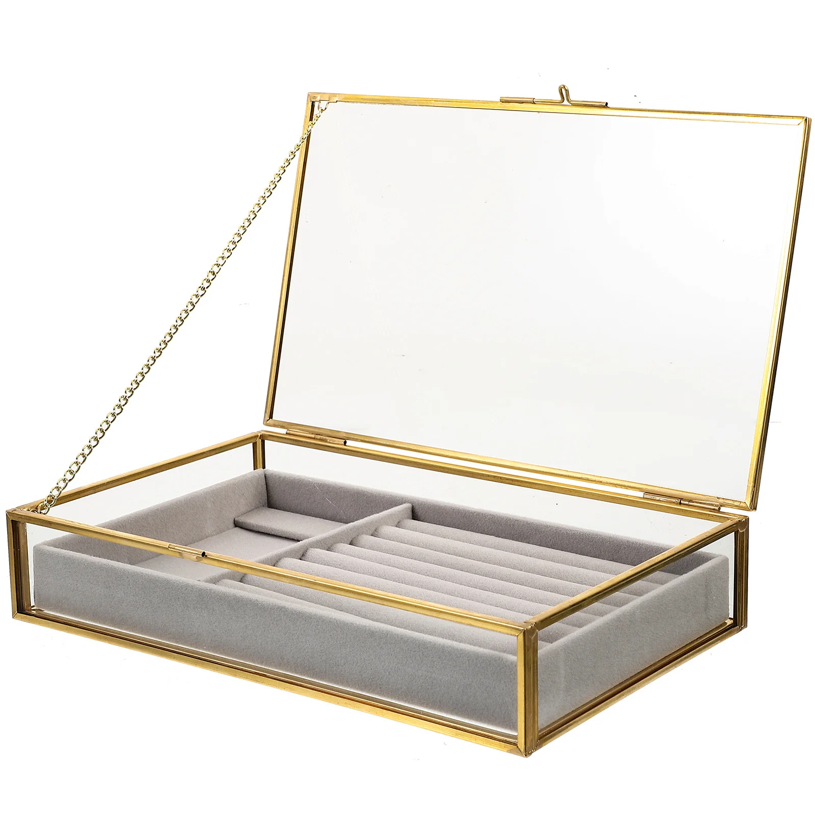 

Jewelry Storage Box Vintage Decorative Jewelry Trinket Box Alloy Frame Transparent Glass Display Organizer Gift Case