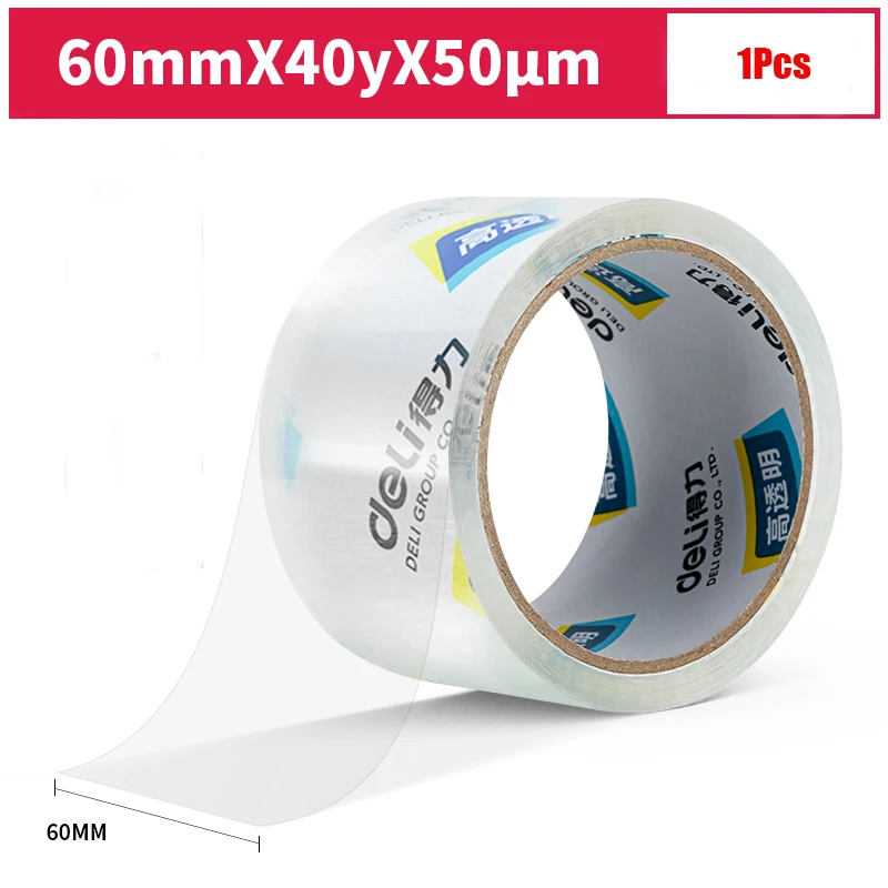 1Pcs DELI 30321 60mm*40y*50um Packing Tape Sealing Tape Transparent Wide Tape High Viscosity