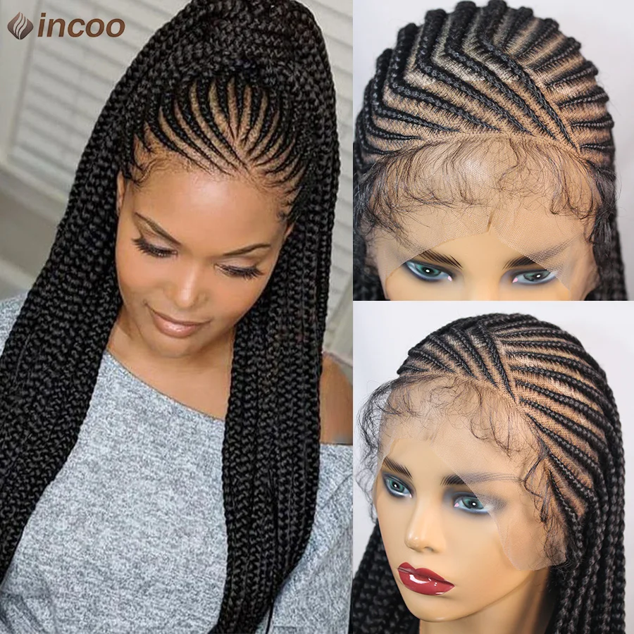 Incoo Fulani Full Lace Braided Wig Synthetic Cornrow Braids Wig Goddess Knotless Braided Lace Wig For Black Women With Baby Hair