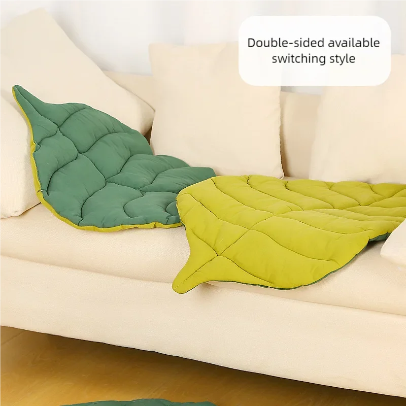 بطانية نوم على شكل ورقة من القطن الناعم للقطط والكلاب الصغيرة سجادة أرضية مزدوجة قابلة للغسل وسادة مريحة للمنزل - 3