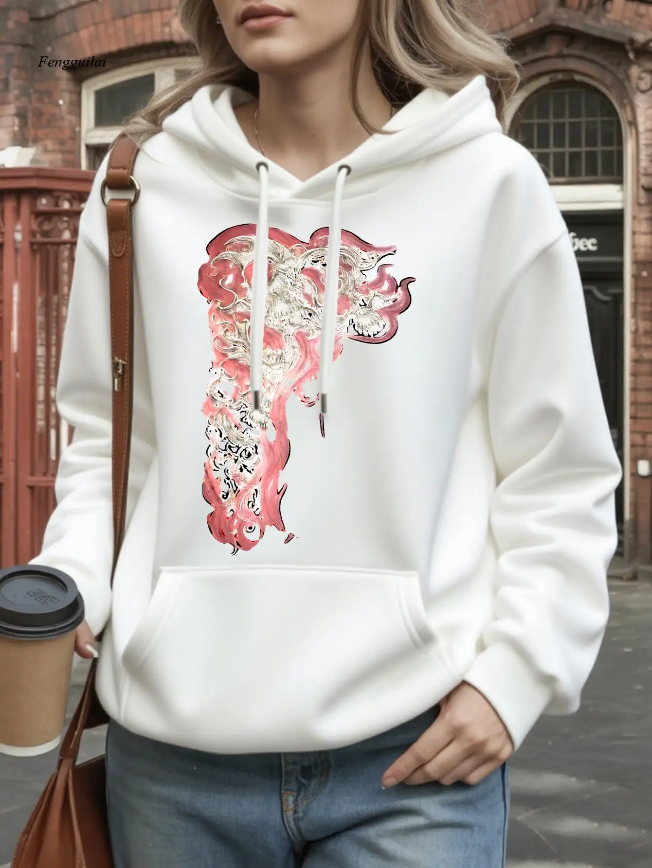 Moletom com capuz com estampa de caveira de demônio gótico – pulôver de lã com capuz com cordão, ajuste solto, calor de inverno casual