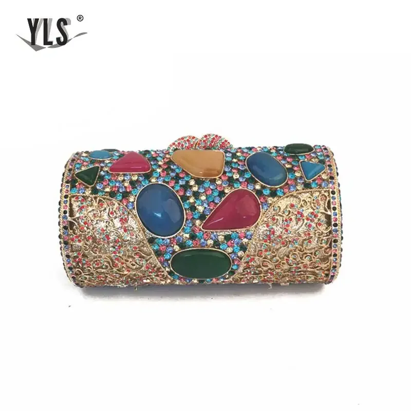 

Fashion Lady Handbag Crystal Metal Clutch Bag with Stone Cross Body Evening Bags Rhinestone Vintage Bags Hollow Handbags