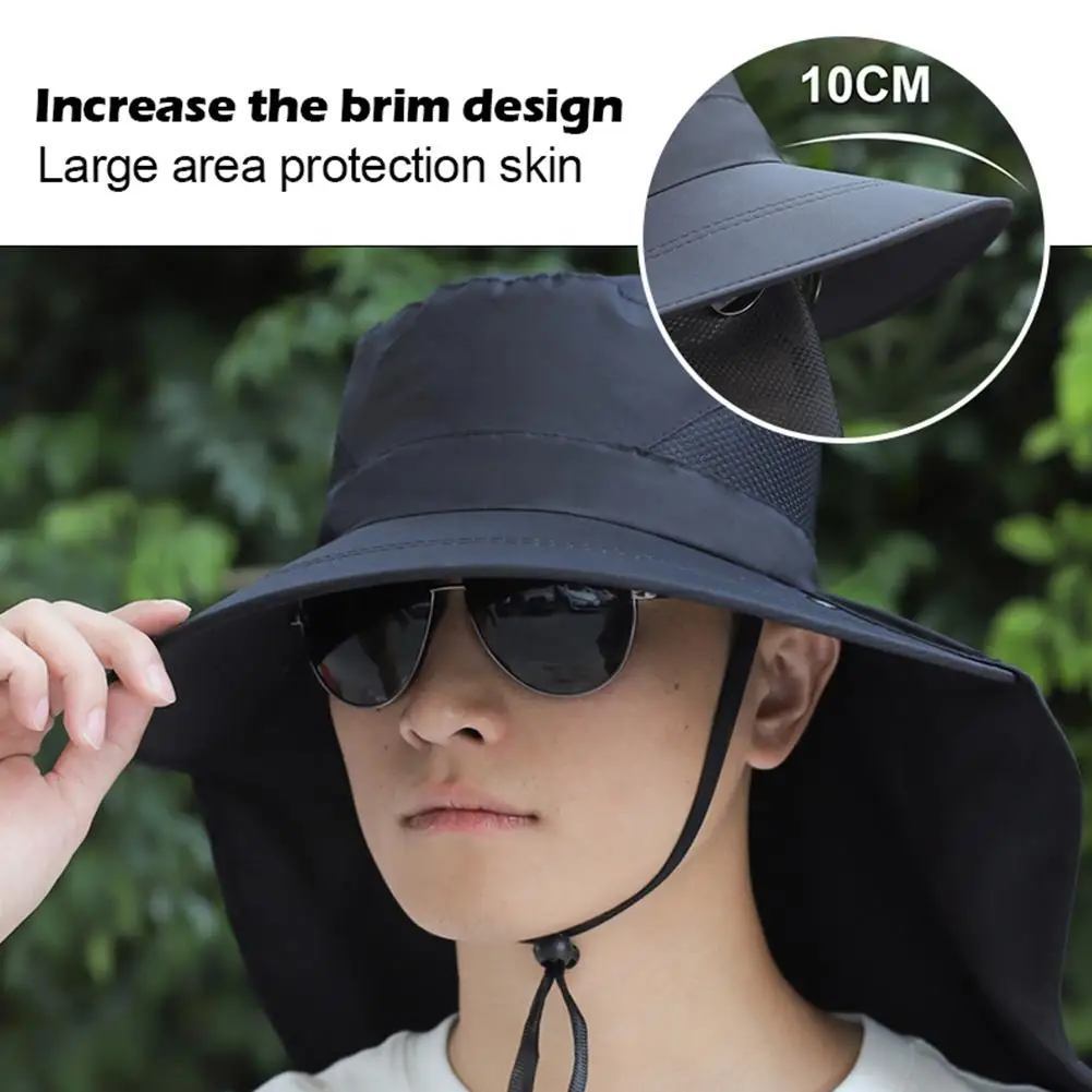 Summer Sun Protection Hat With Large Brim Men\'s Outdoor Fishing Hat Tourist Hat UV Protection Neck Protection Sun Protection