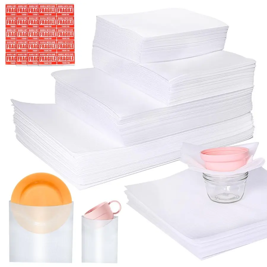 

Dish Packing Supplies for Moving, 270 Cushion Foam Wrap Pouches amp Sheets 4 Sizes 16x12, 12x12, 12x7.8, 7.8x7.8 with 270 Fragil