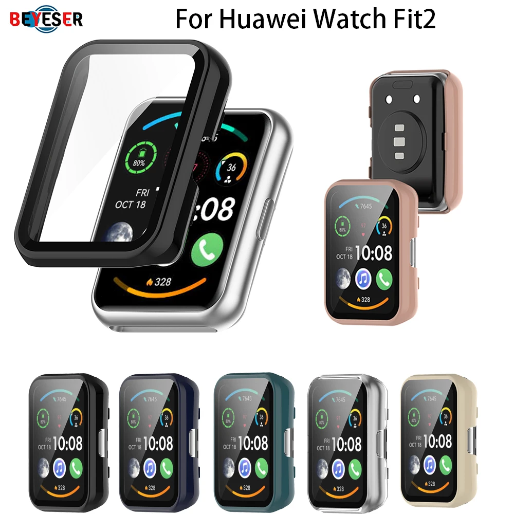 

2in1 All-inclusive Protective Case For Huawei Watch Fit2 PC+Tempered Film Anti-drop Protection Cover Smart Watch Accessories