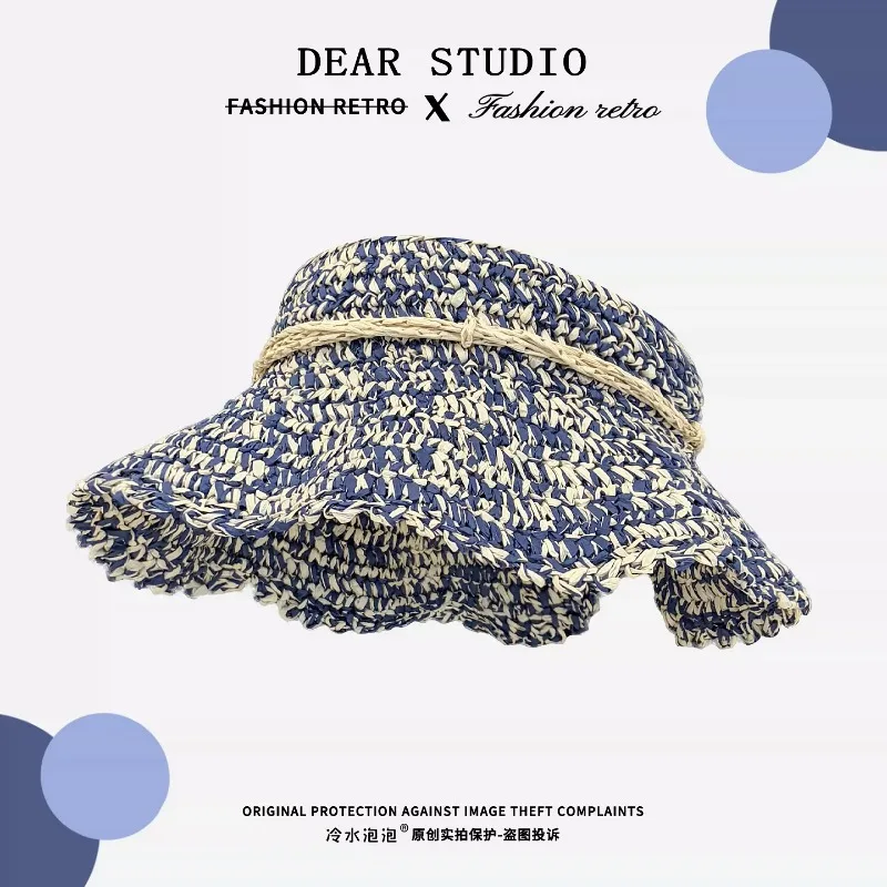 Niche Mixed Color Straw Crocheted Empty Hats for Women Summer Beach Holiday Sun Protection Versatile Design Hand-woven Sun Hat