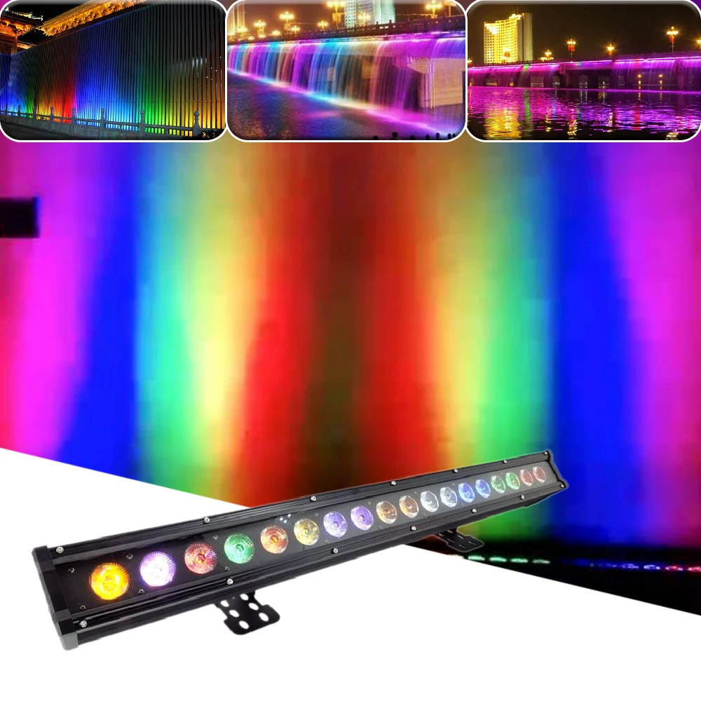 Waterproof IP65 Point Control LED 18X18W RGBWUV 6IN1 Wall Washer Light DMX 10/22/112CH Strobe Dyeing Outdoor Park Bridge Bar