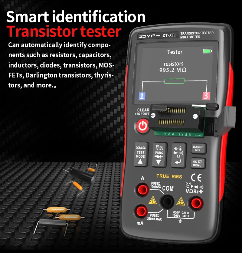 ZOYI ZT-XT1 2-in-1 Hochpräzisions-True-RMS-Multimeter & Transistortester, Spannungs-, Widerstands-, Dioden-, Kapazitäts- und Durchgangsprüfung – Detail 3