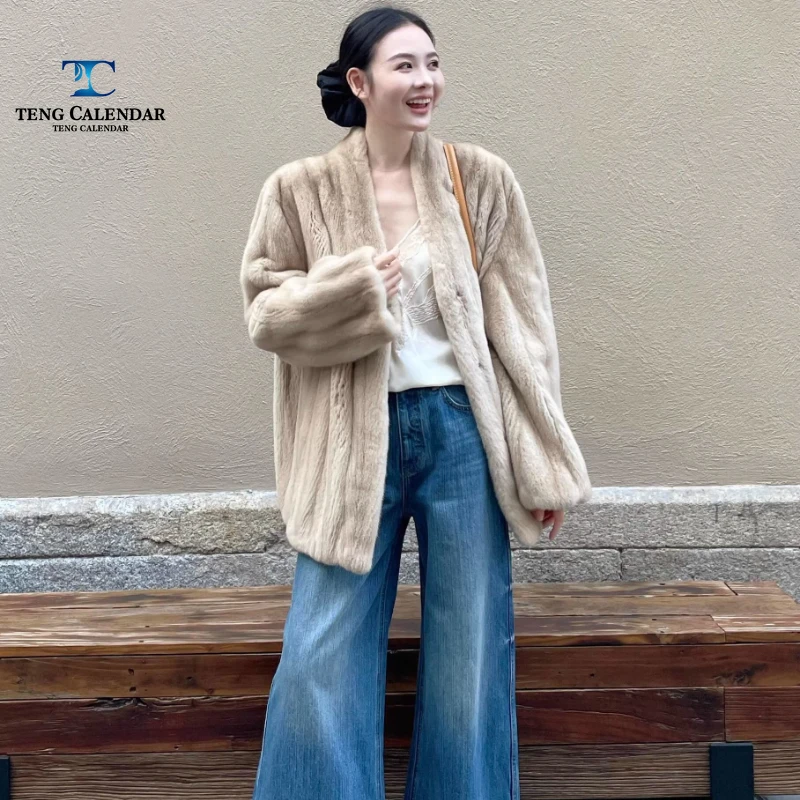 Imitation Fur, Mink Velvet, Draw-cut Pattern, V-neck, Slim-fitting, Versatile Fur Coat, Women's 2026 Winter New Style