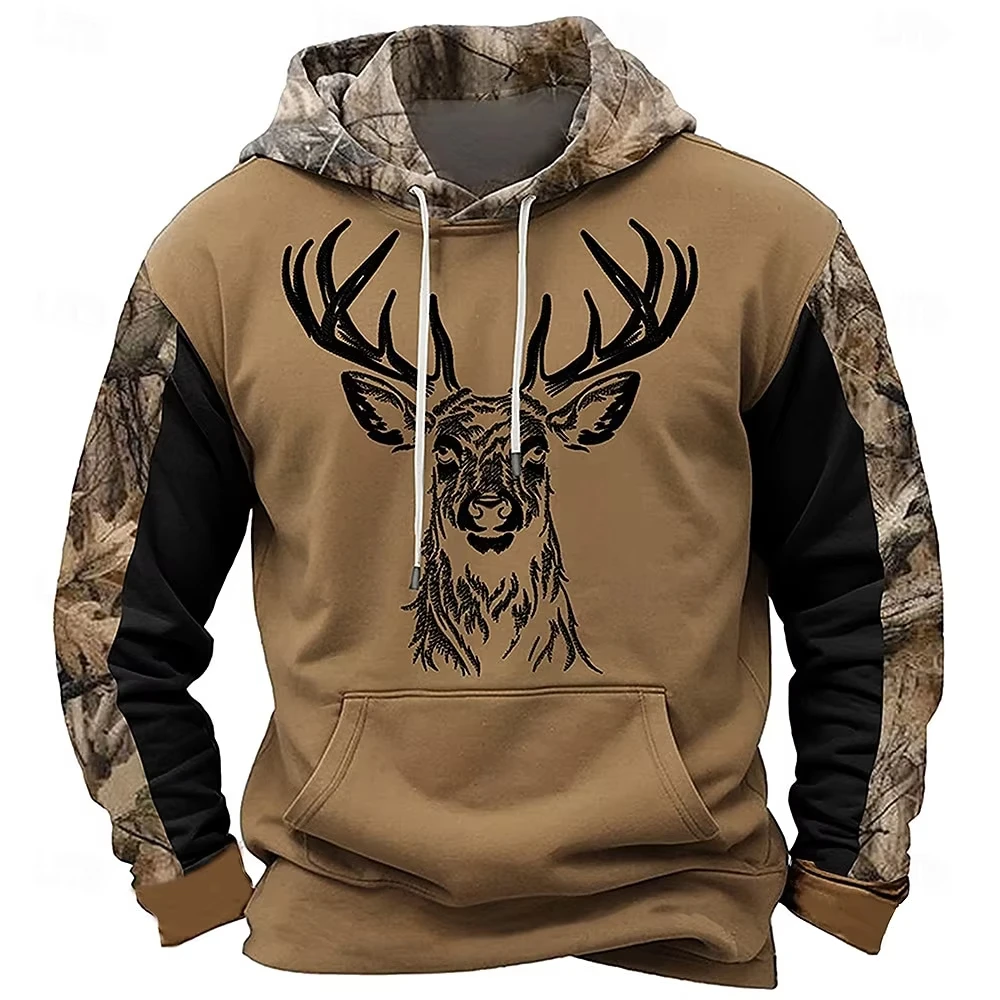 

Camouflage Outdoor Hunting Mens Hooded Shirt Autumn Winter Sweatshirts Funny Milu 3D Deer Print Oversized Hoodie Casual Clothin