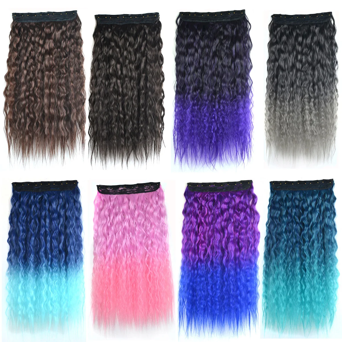 Zolin 5-Clip One Piece synthetische verworrene lockige Clip-in-Haarverlängerung Regenbogen Ombre Einfaches Styling für Frauen Cosplay und den täglichen Gebrauch