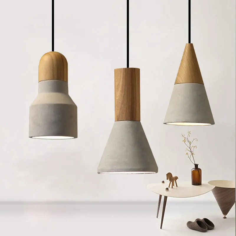 

Nordic Minimalist Chandelier Solid Wood Cement Stone Lamp Bedroom Living Room Restaurant Study Light Hotel Bar Lighting Fixtures