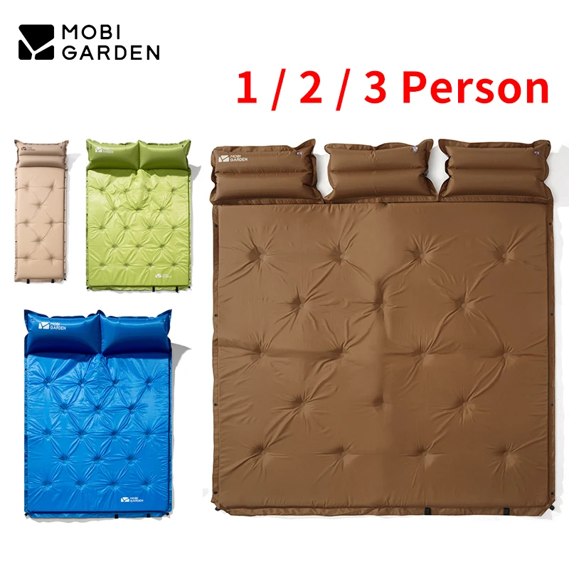 

MOBI GARDEN Camping Automatic Inflatable Mat with Pillow Mattress 1-3 Person Outdoor Portable Splicing Sleeping Pad Picnic Widen