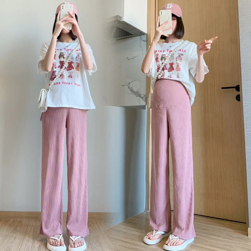 

Plus Size 3XL 4XL Summer Thin Maternity Long Pants Low Waist Belly Wide Leg Loose Pants Clothes for Pregnant Women Pregnancy