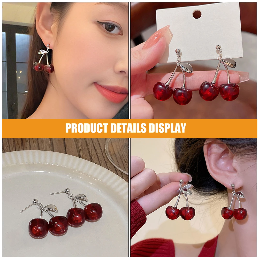زوجان من أقراط الكرز على شكل قطرة فواكه مصنوعة من خليط معدني لطيف متدلي للنساء مواد موثوقة وإكسسوارات عصرية يابانية حلوة تدوم طويلاً