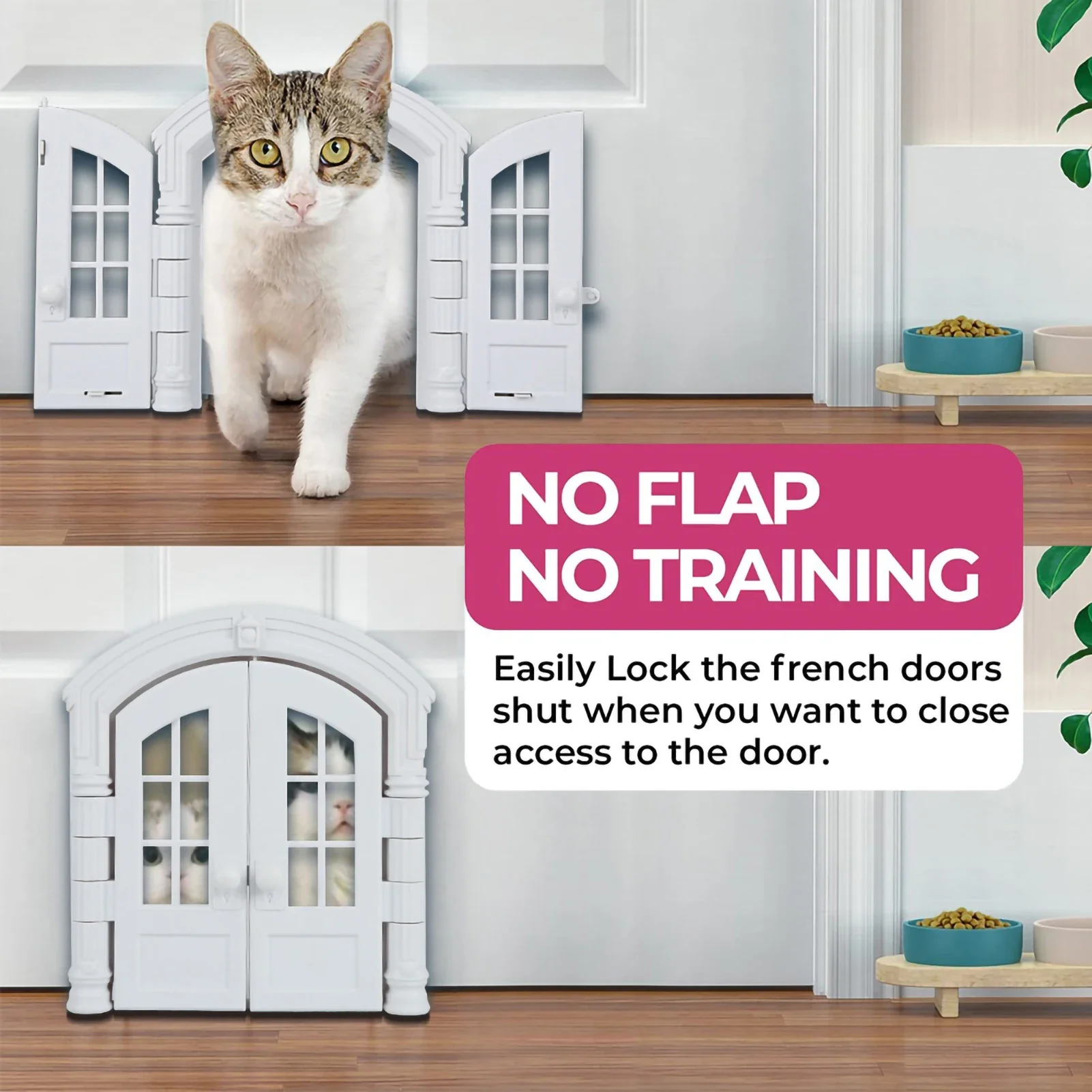 

French Cat Door, Interior Exterior Pet Cat Dog Flap Door, Entry Fence No Flap Door Stopper Pet Kennel Hole House Pet Supplies