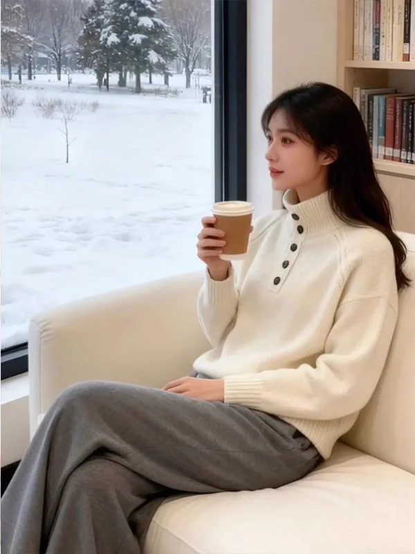 Thiened Maglione a collo alto da donna Autunno Inverno Capispalla Morbida pelliccia di procione lavorata a maglia Lunga Sve Warm Fufu Thiened Maglieria