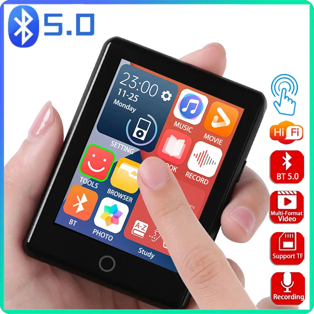 Bluetooth 5.0 Video MP3 MP4 2.5 Inch Full Touch Screen Can Reed novel MINI MP3 Music Player Support E-book FM Radio Recording