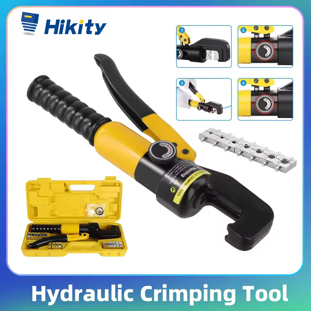Herramienta de Engarzado Hidráulica Hikity de 10T, Engarzadora Hidráulica para Terminales de Cable, Herramienta Manual Hidráulica, Kit de Herramientas para Cables Eléctricos