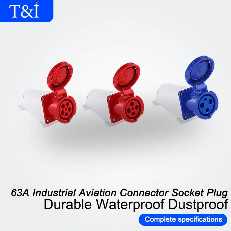 

63A 3/4/5Pin Waterproof Dust-proof Male Female Industrial Socket Plug Coupler Panel Mounted 380V 415V