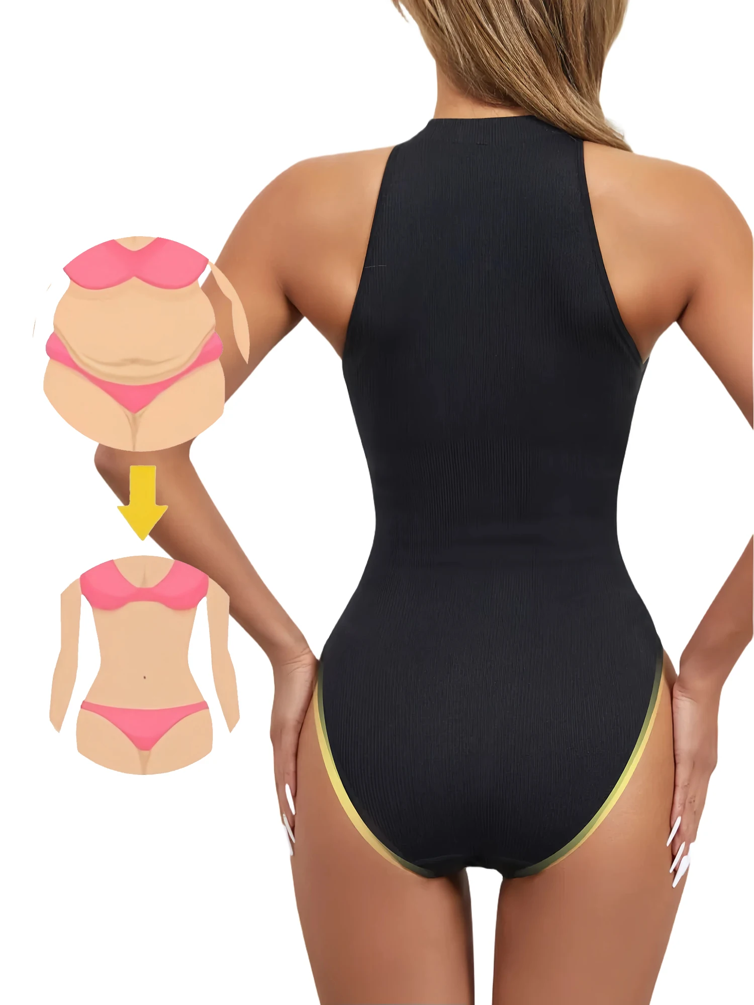 Kadınlar yuvarlak boyun Shaperwear Bodysuits kolsuz ayarlanabilir toka sıkı uydurma tulum t-şekilli Shapewear korse