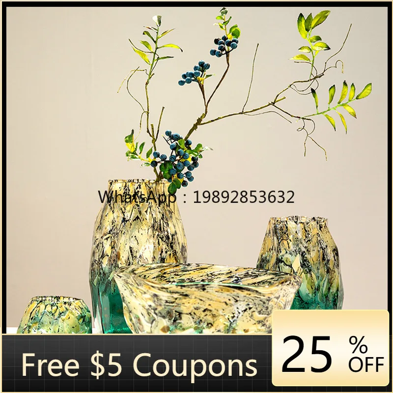 

L3-18 irregular gradual change spots black glass vase fruit plate combination flower arrangement decoration display ornament