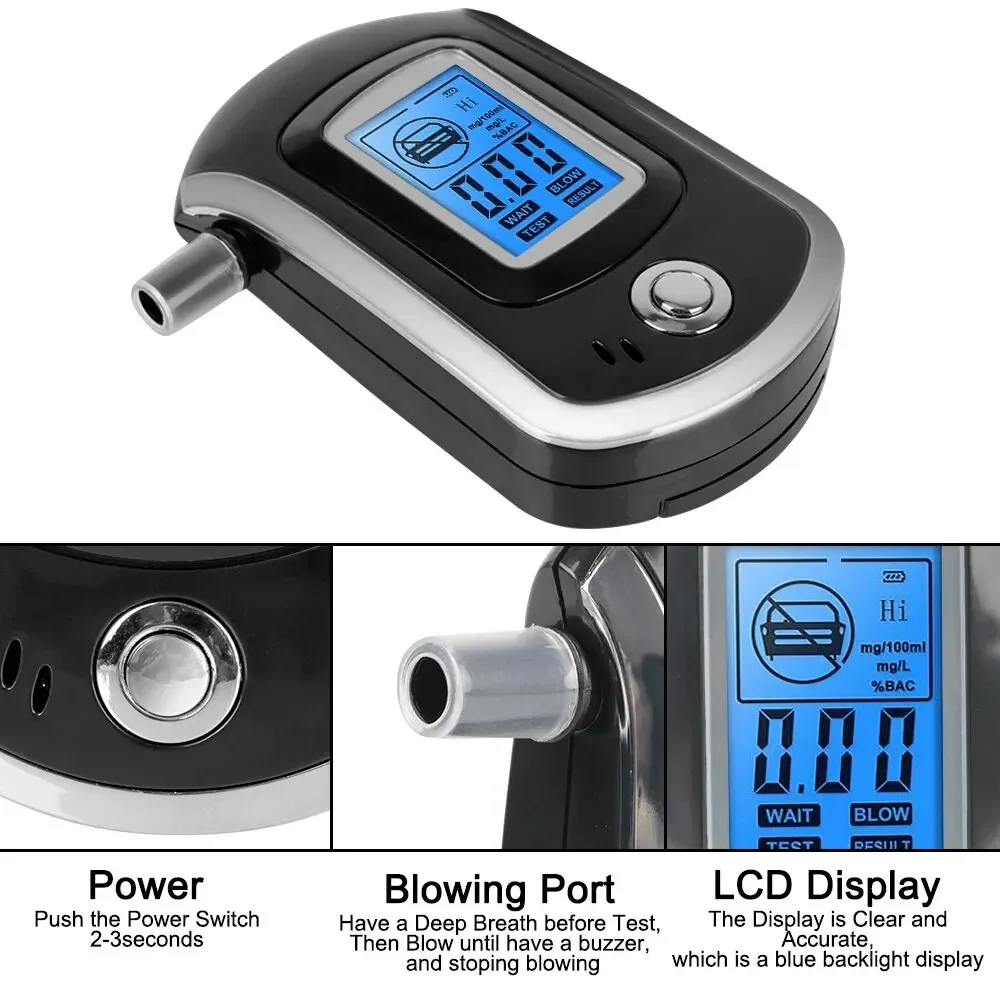 Mini Manual Digital Breath Alcohol Tester LCD Screen Breath Drunk Driving Analyzer AT6000